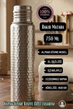 Alpaka Dövme Model Bakır Matara (750 ml) - Görsel 2