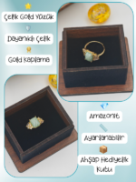 Amazonit Çelik Gold Yüzük - Görsel 2