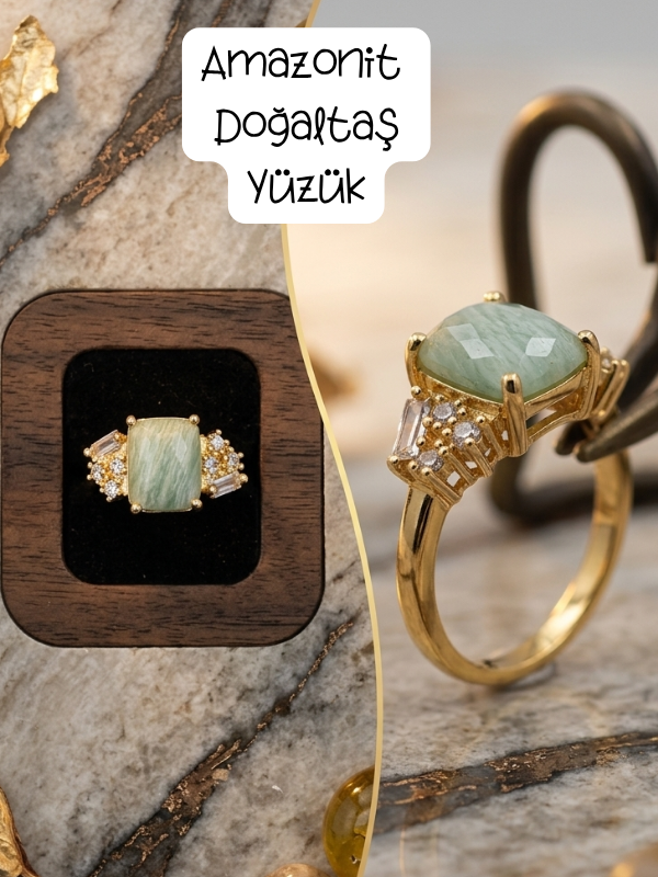 amazonit-ana-görsel Amazonit Çelik Gold Yüzük - Görsel 1