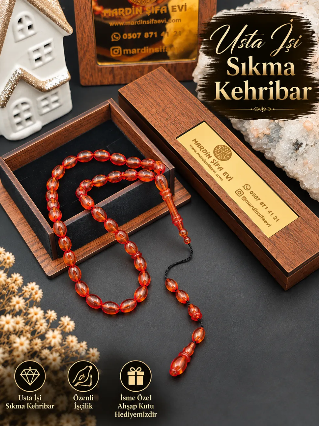 2 Usta İşi Sıkma Kehribar Tespih - Görsel 1